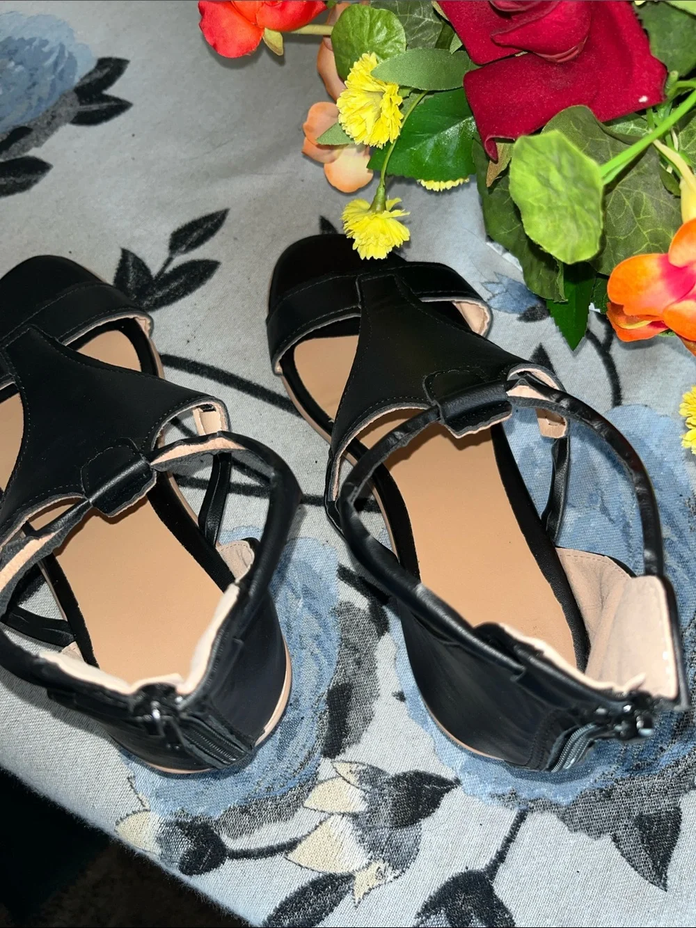 Women's Black Ankle-Strap Low Wedge Sandals